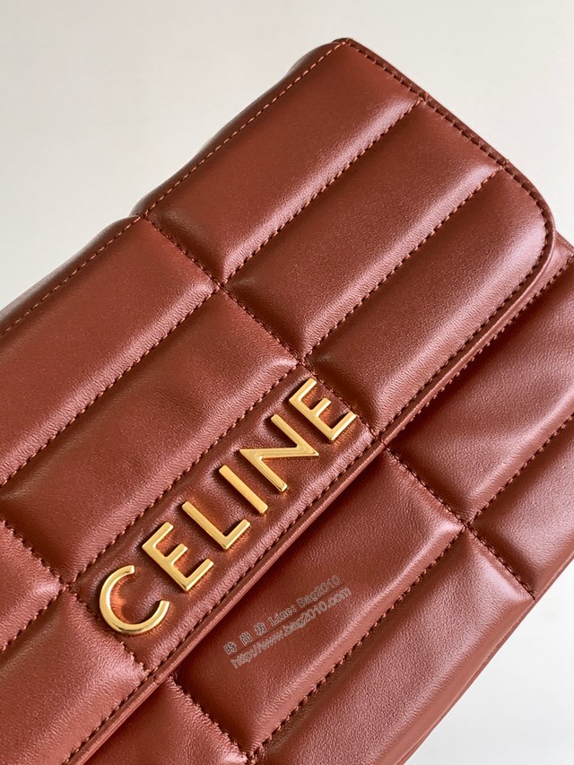 Celine專櫃2022新品絎縫鏈條羊皮斜挎包 賽琳MATELASSé MONOCHROME絎縫羊皮革鏈條肩背包 sldj2370